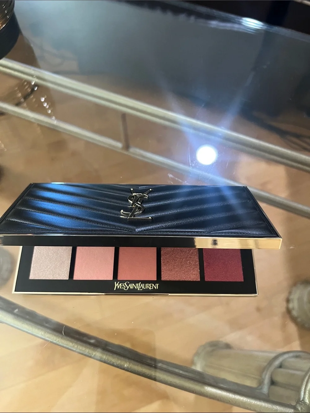 Yves Saint Laurent Black and Gold Quilted Compact Palette